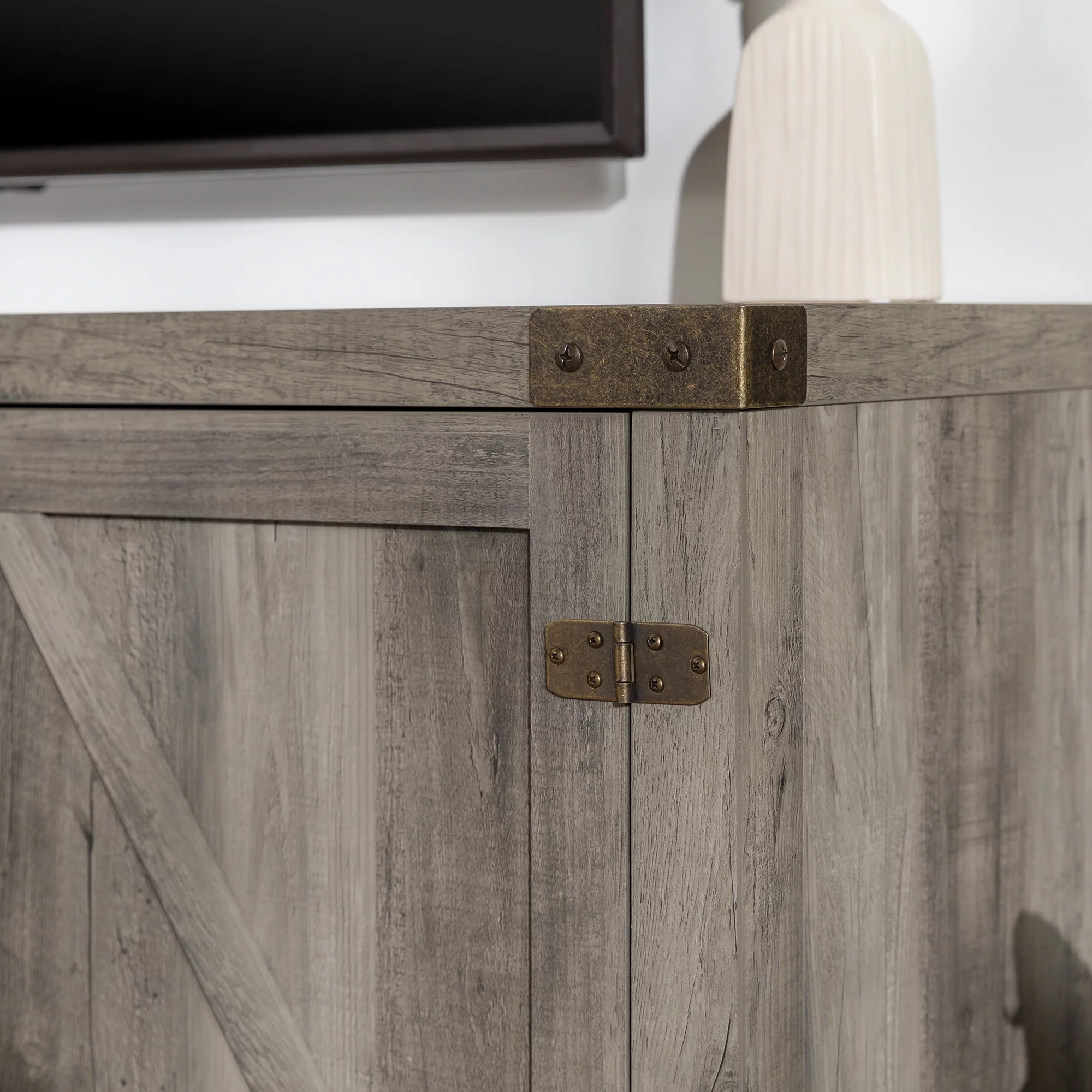 Walker Edison Modern Farmhouse Barn Door TV Stand for TVs up to 65, Grey Wash
