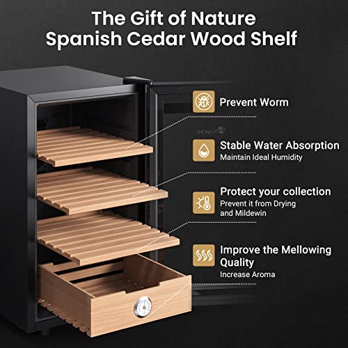 KingChii 16L Electric Cigar Humidors Temperature Control System, Cooling & Heating Humidor Cabinet with Spanish Cedar Wood Shelves & Hygrometer