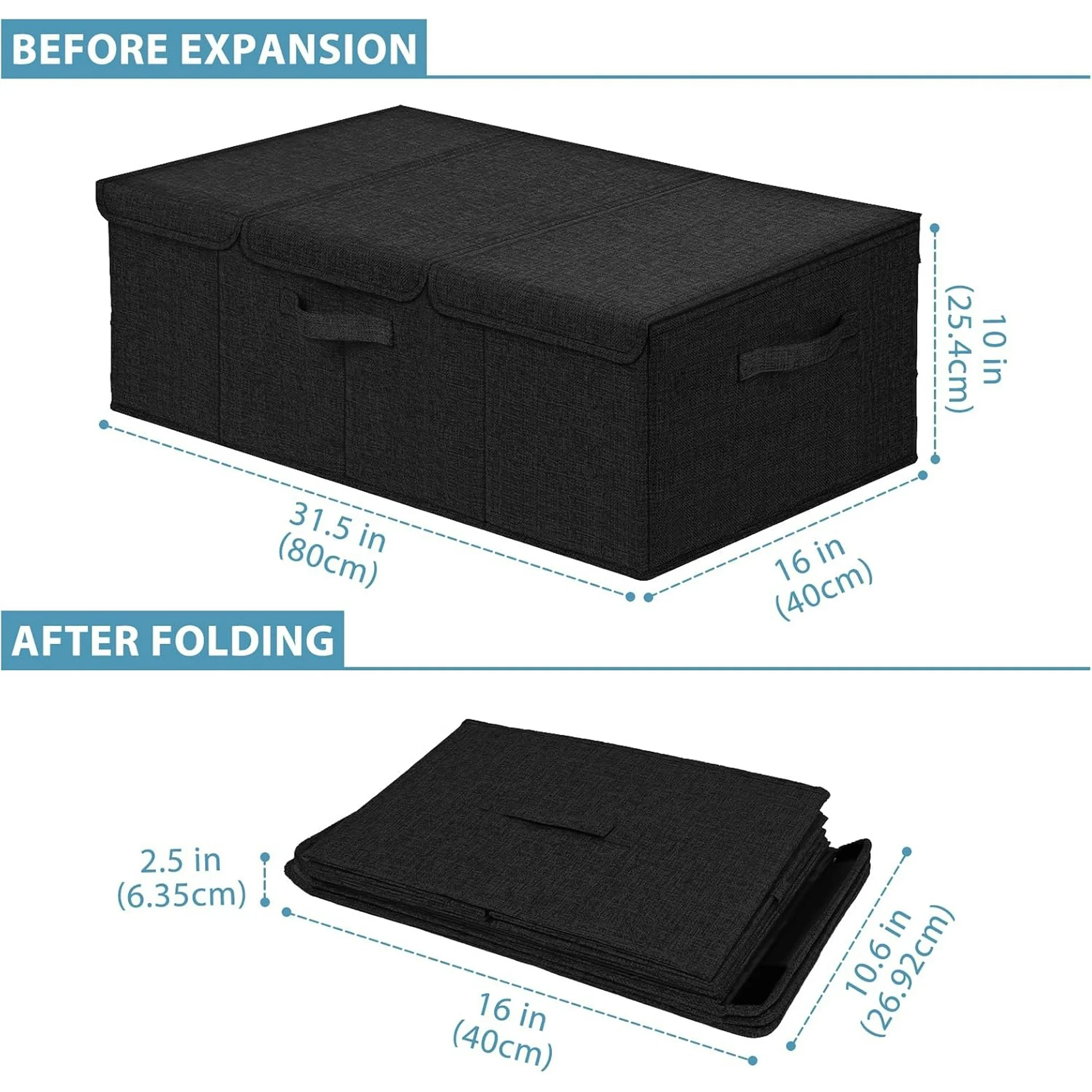 Deep Under Bed Storage Container, 10 Tall Height Underbed Box Bin with Lids 31 Long Large Basket for Under Bed, Bedroom, Dorms, Clothes, Bed sheets