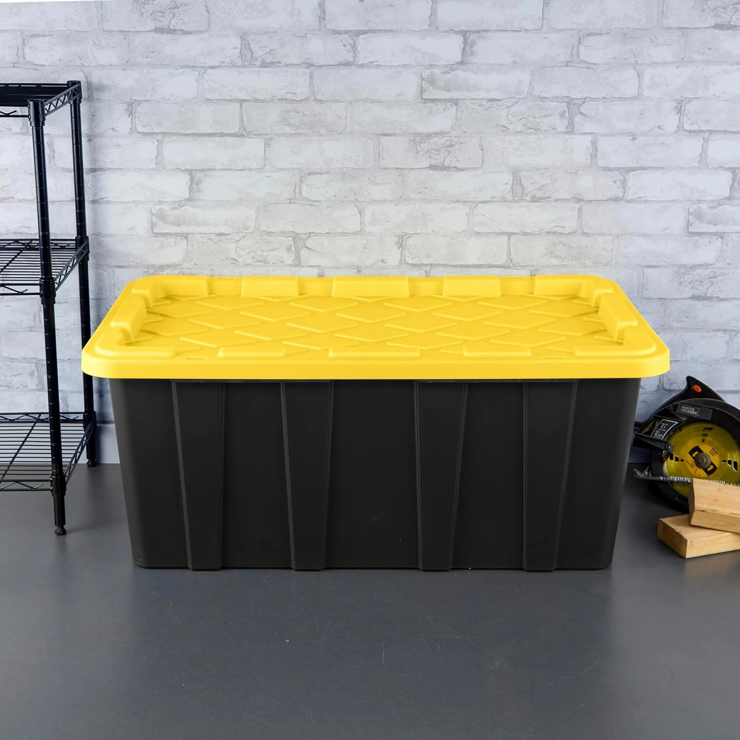 38 Gal Industrial Tote, Stackable Storage Bin with Snap-Fit Lid for Garage, Basement &amp; Attic Storage,  4-Pack