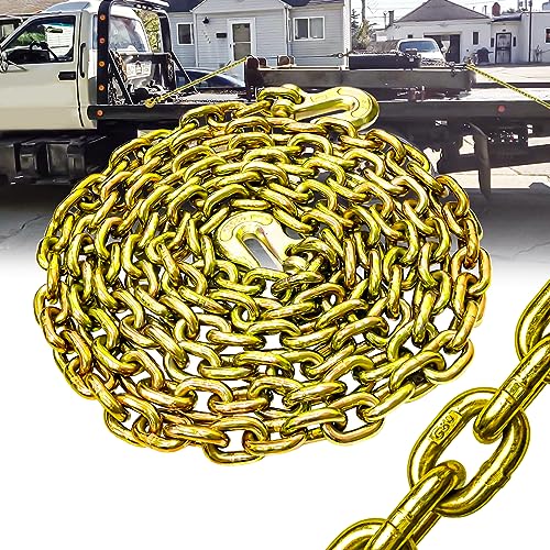 G80 Transport Binder Chain 5/16 Inch x 20 Foot | Tow Chain with Clevis Grab Hooks | 4