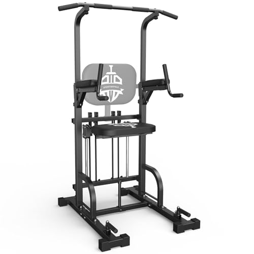 Sportsroyals Pull Up Bar Dip Station Power Tower Assistive Trainer Multi-Function Home Gym Strength Training Fitness Equipment 450LBS