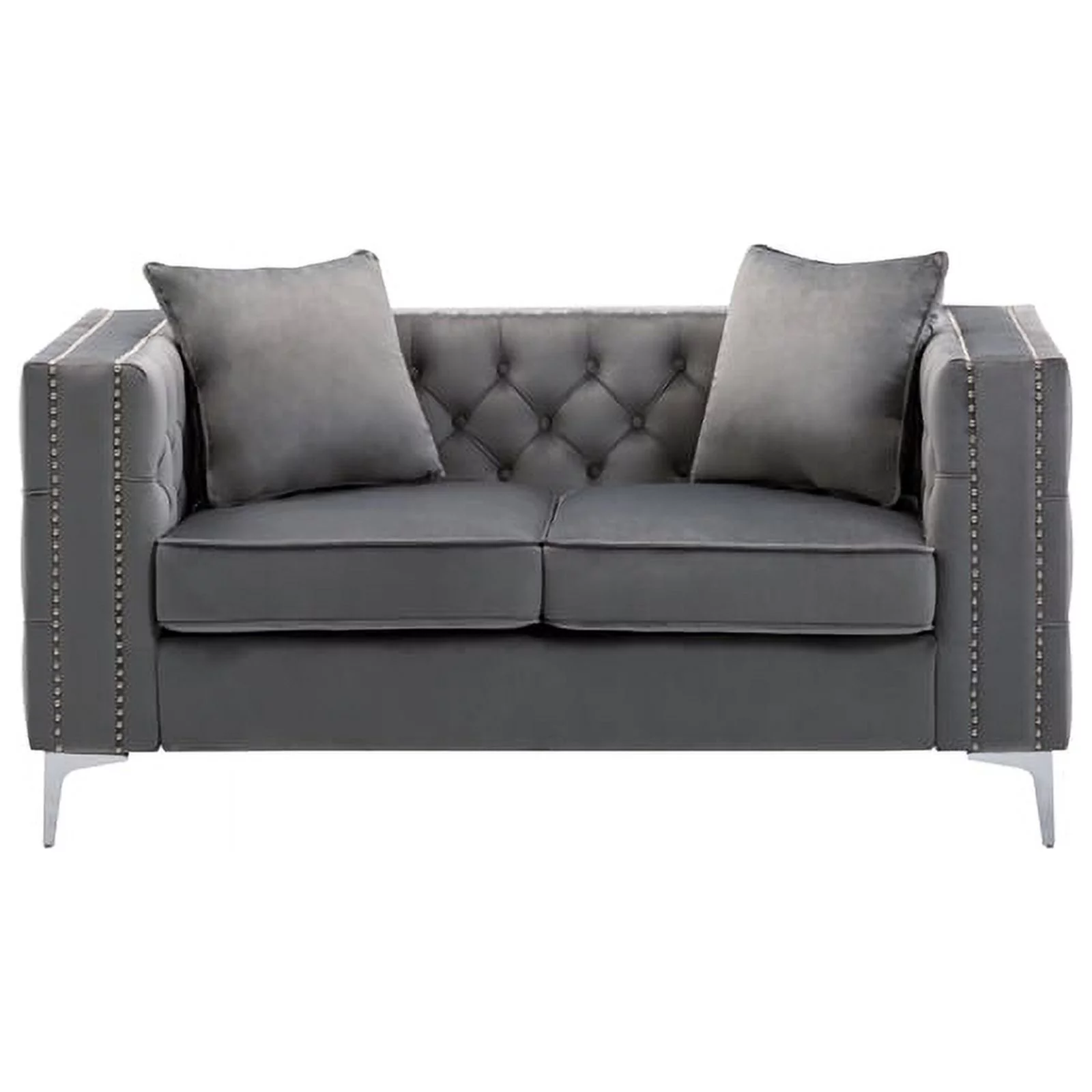 Home Square 2 Piece Velvet Fabric Loveseat and Chair Set in Gray