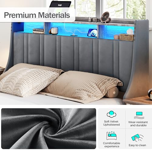 LINSY Lift Up Storage Bed Queen Bed Frame with Storage, Upholstered Bed Frames with Headboard