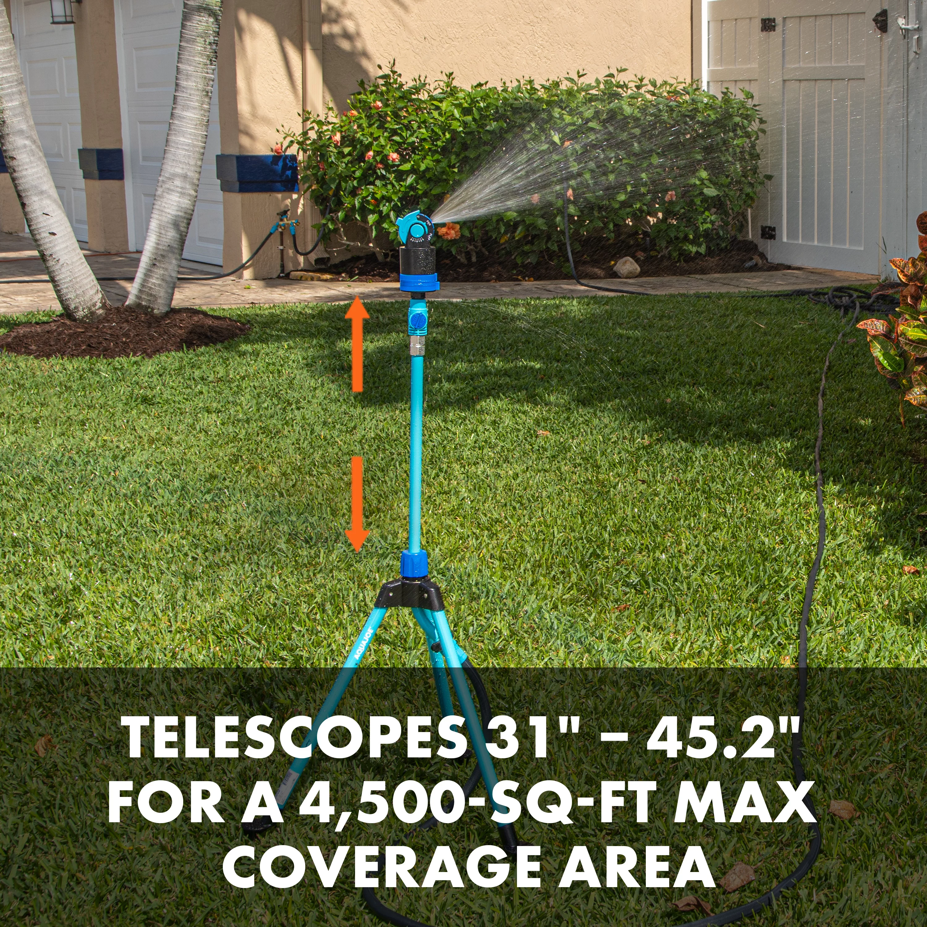 Aqua Joe Indestructible Turbo Drive 360&ordm; Telescoping Tripod Lawn & Garden Sprinkler, 6 Spray Patterns, 4,500 Sq. ft. Max Coverage