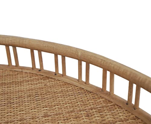 FINECASA Round Rattan Coffee Table, 32'' Wicker Boho Hand-Woven Top