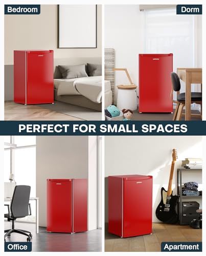 Upstreman 3.2 Cu.Ft Mini Fridge with Freezer, Single Door Mini Fridge, Dorm Fridge, Adjustable Thermostat, Mini Refrigerator for Bedroom, Office