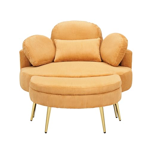 51.5-Inch Oversized Swivel Accent Barrel Chair with Storage Ottoman ,Button Decor and 4 Pillows