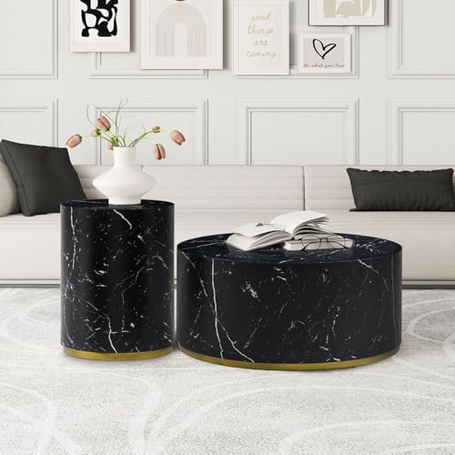 JUSTONE 15.75 ''Round Coffee Table, Accent End Table for Living Room Office Apartment, Modern Minimalist Side Table with Faux Marble Pattern