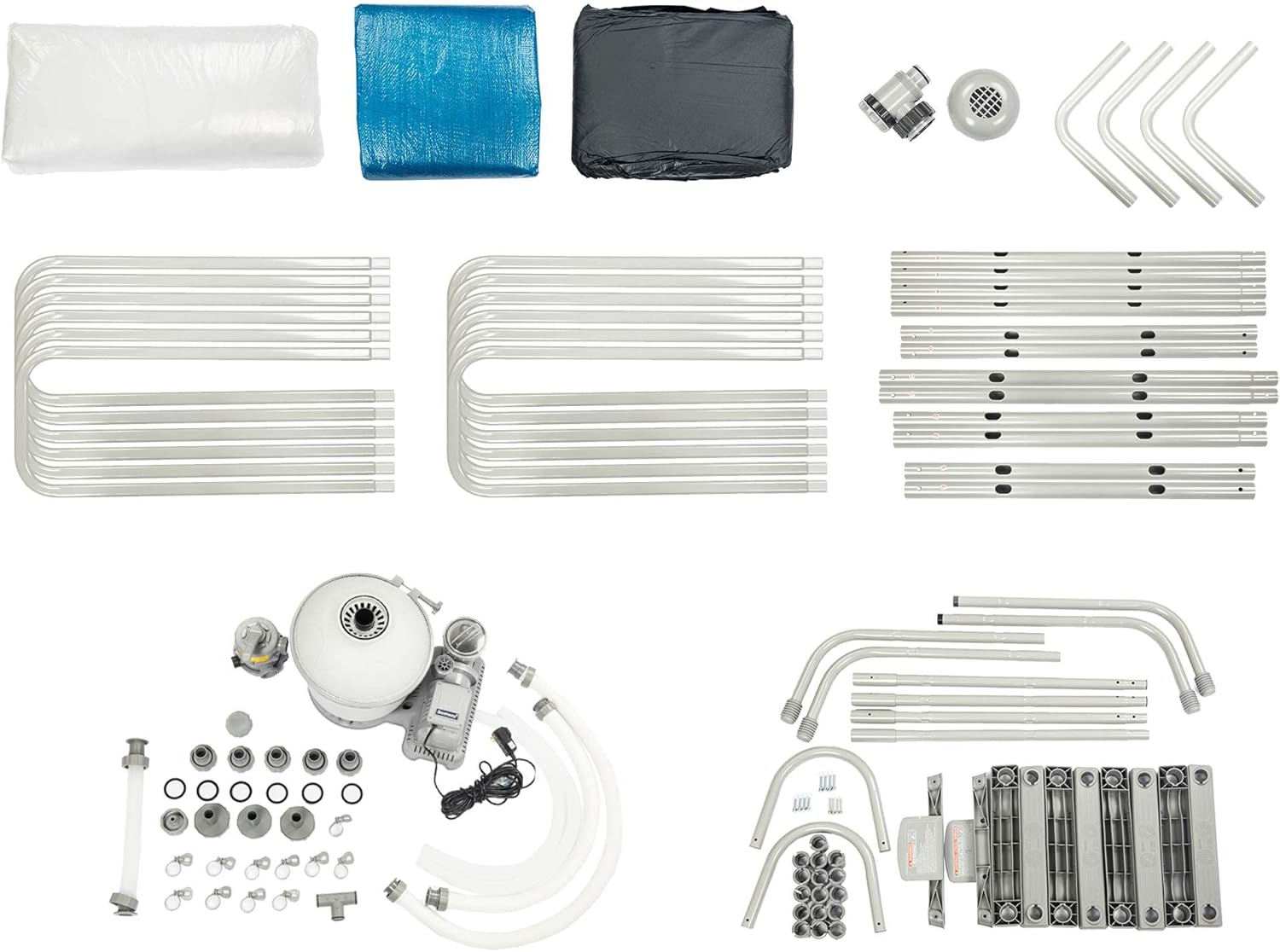 Bestway 56711E Power Steel 18' x 9' x 48 Outdoor Oval Frame Above Ground Swimming Pool Set with 1500 GPH Cartridge Filter Pump, Cover, & Ladder, Gray