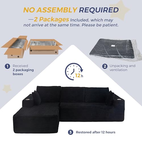 MAXYOYO 110" Modular Sectional Couch with L-Shape Chaise, Modern Boneless Couch for Living Room, Sofa in A Box, Oversized Sofa Sleeper with Deep Seat