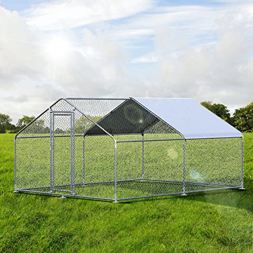 Chicken Coop Large Metal Chicken Run for 6/10 Chickens Poultry Cage with Waterproof Cover for Duck Walk-in Chicken Pen for Yard