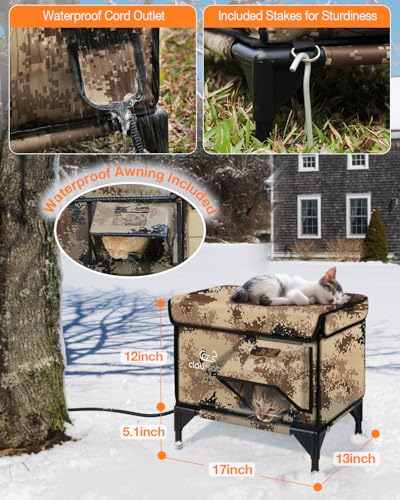 Indestructible Heated Cat House for Outside Winter, 100% Waterproof, Safe Escape Door