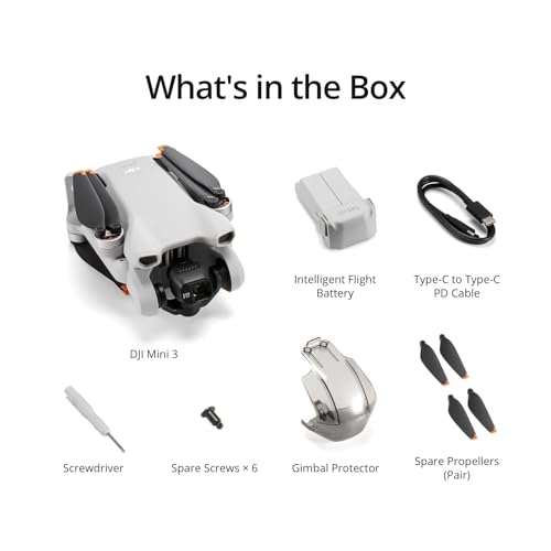 DJI Mini 3 (Drone Only), Lightweight 3x Mechanical Gimbal Mini Camera Drone with 4K HDR Video, 38-min Flight Time, True Vertical Shooting