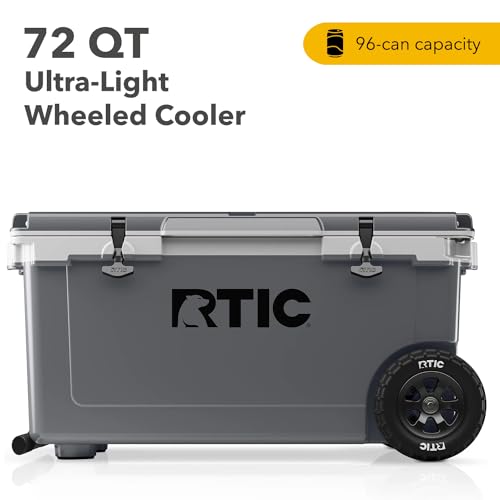 RTIC 72 Quart Ultra-Light Wheeled Cooler Hard Insulated Portable Ice Chest Box for Beach, Drink, Beverage, Camping, Picnic, Fishing, Boat, Barbecue