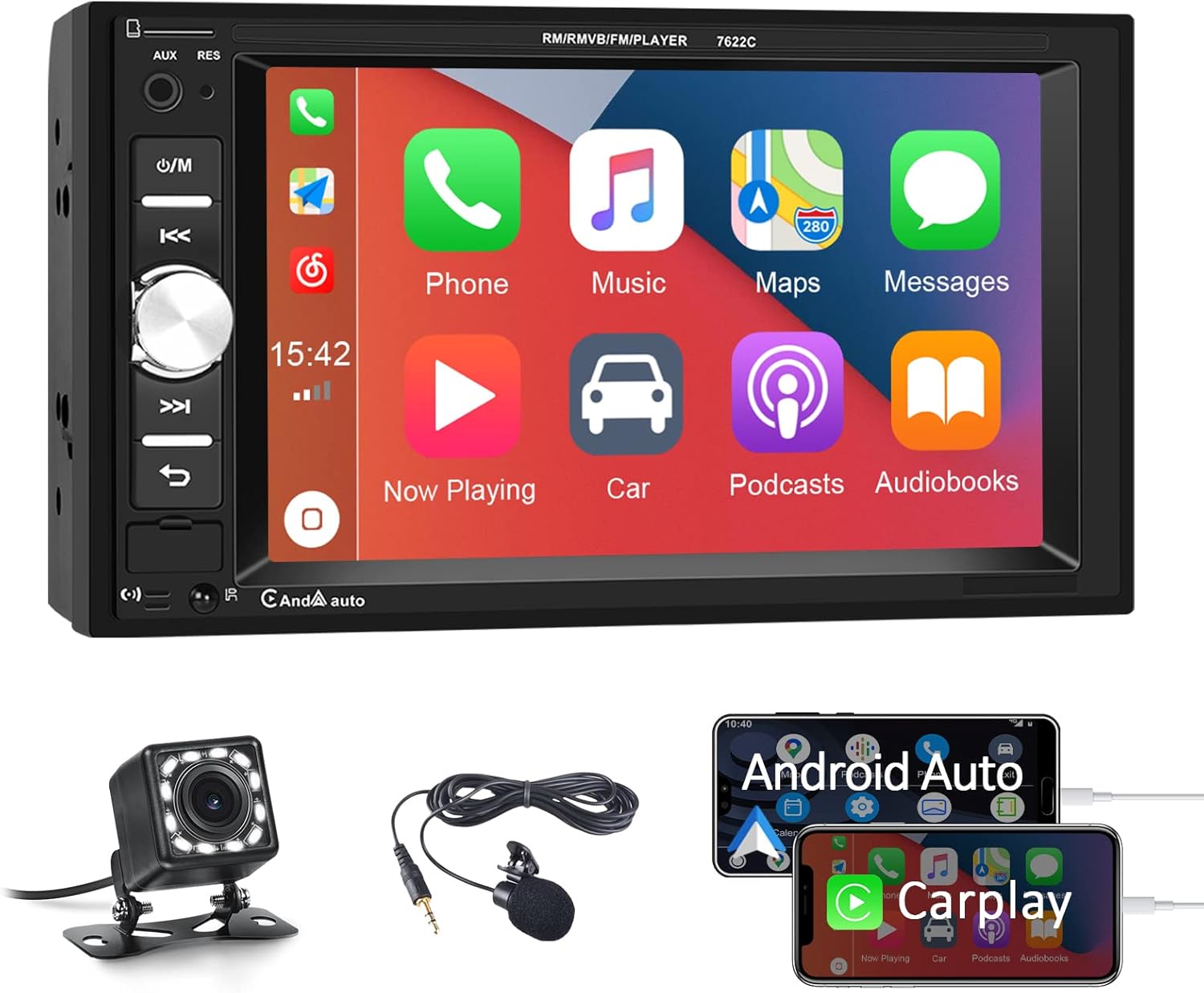 Double Din Car Stereo with Carplay/Android Auto 6.2&ldquo