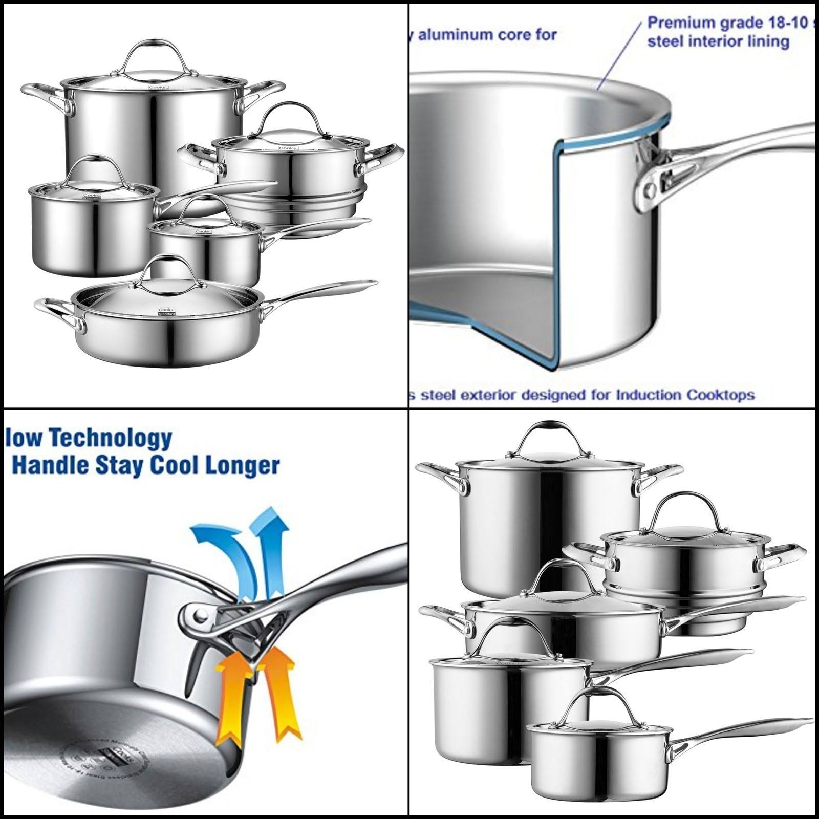 Cooks Standard 10 Piece Multi-Ply Clad Cookware Set Stainless Steel