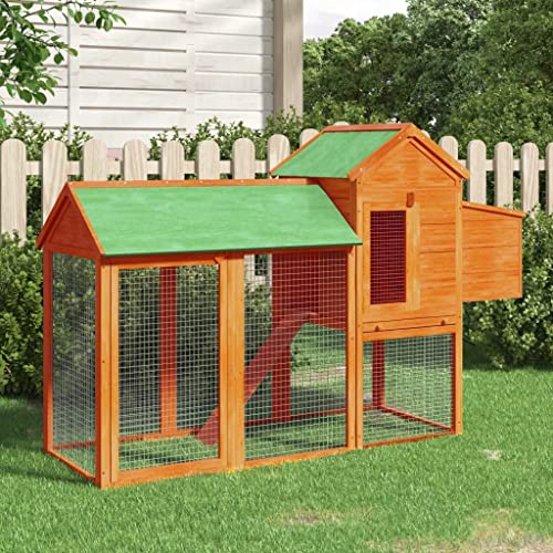 'vidaXL Chicken Coop - Rustic Solid Pine Wood Enclosure with Nesting Box, Resting Area and Run Ramp for Chickens, Rabbits, Ducks, Geese and Birds