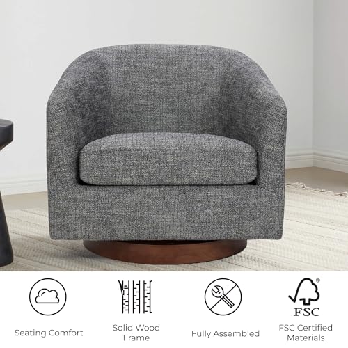 CHITA Swivel Accent Chair, FSC Certified Upholstered Fabric Barrel Chair for Living Room, Fully Assembled, Flax Beige