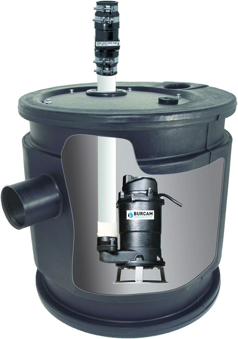 BURCAM 401446P 3/4HP Complete Sewage Grinder Pump System, Black