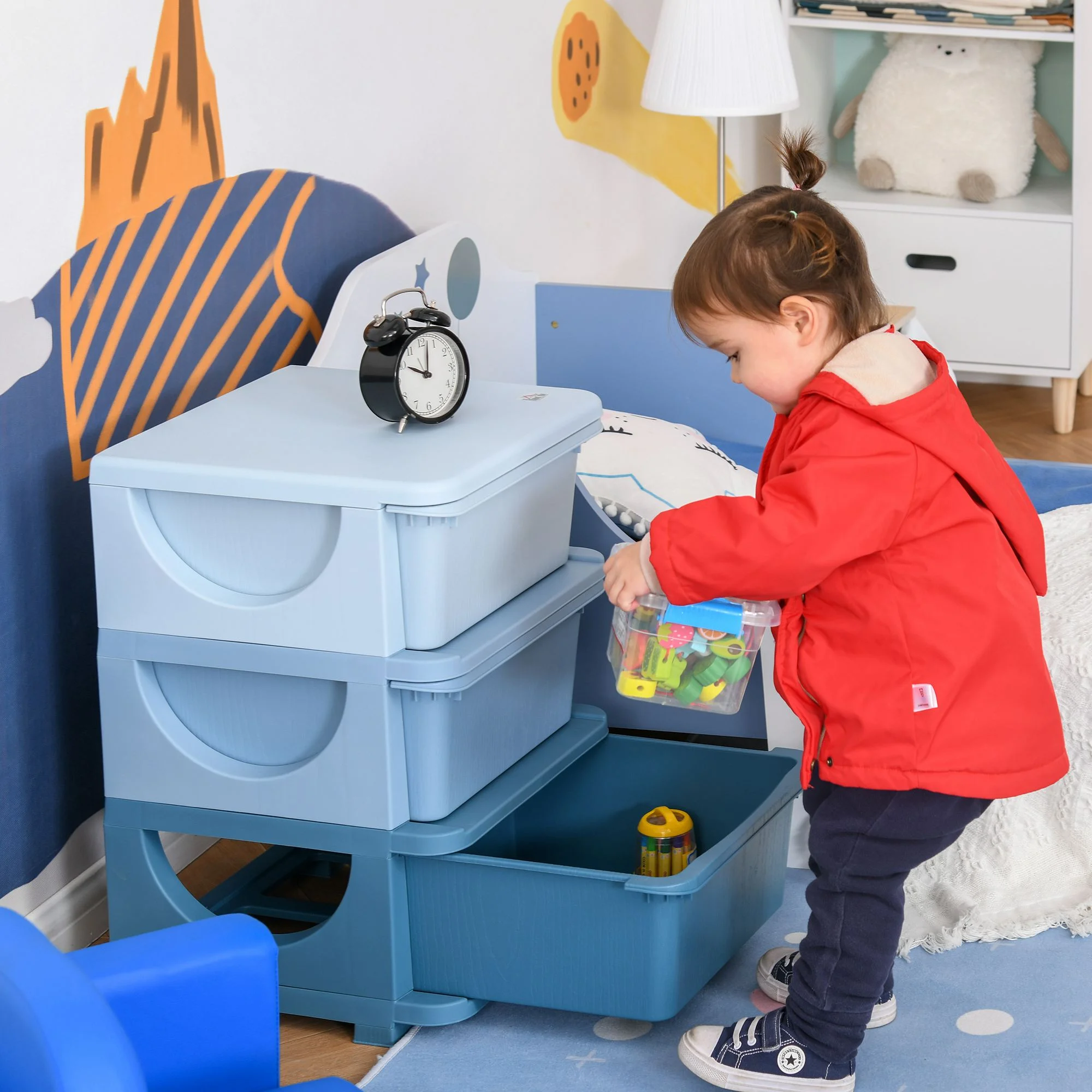 Qaba 22.25 3 Tier Kids Storage Unit Dresser Tower, Blue