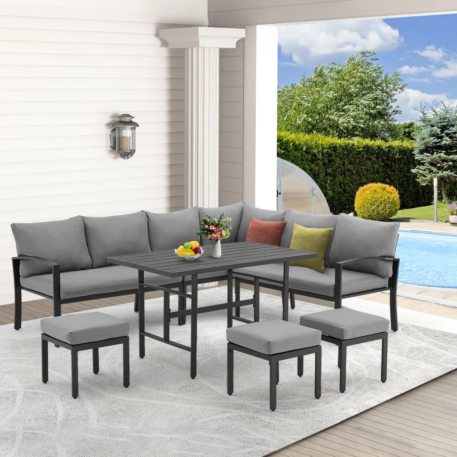AECOJOY 7 Pieces Metal Patio Furniture Sets on sale Patio Conversation Set Outdoor Sectional Sofa Metal Dining Furniture, Gray