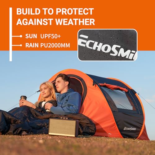 EchoSmile Camping Instant Pop Up Tent, 2/4/6/8/10 Person, Water Resistant Dome, Easy Setup for Camping Hiking and Outdoor, Portable with Carry Bag