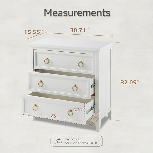 Farmhouse 3-Drawer Dresser, Fully-Assembled French Country Chest of Drawers with Embossed Geometric Lines, Rustic Dresser for Bedroom, Living Room