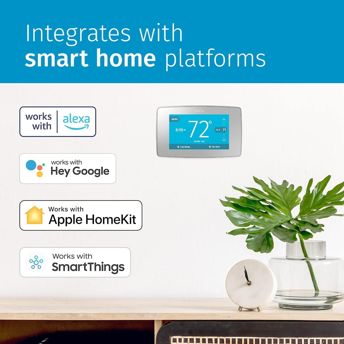 Sensi Touch Smart Thermostat by Emerson with Touchscreen Color Display, Programmable, Wi-Fi, Mobile App, Easy DIY, Data Privacy, Works with Alexa