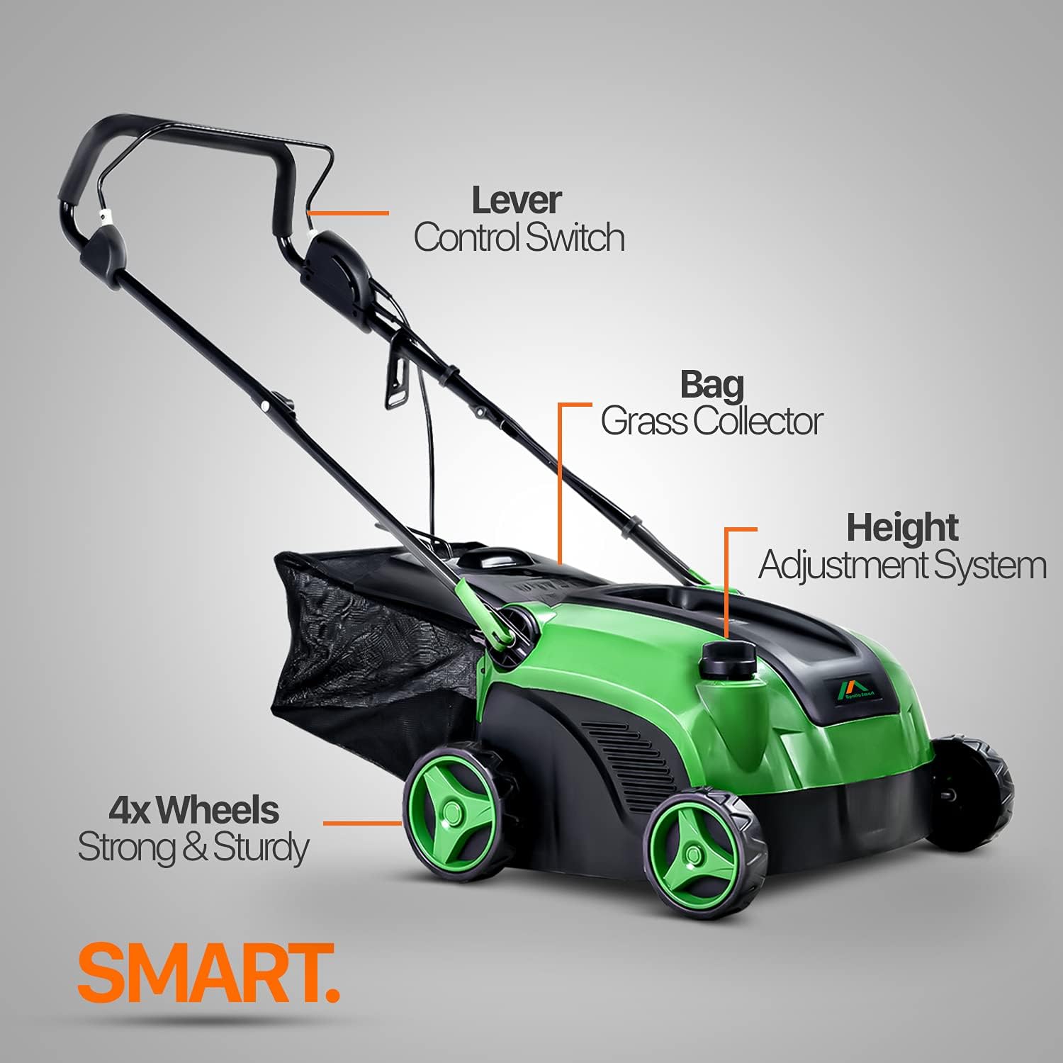 ApolloSmart 2 in 1 Walk Behind Scarifier, Lawn Dethatcher Raker Corded Electric 120V 12-Amp 15-Inch Rake Path with Collection Bag for Yard, Lawn