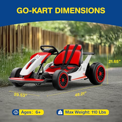 Planet X8 24V Electric Go Kart, 2x150W Drift Kart for Big Kids, 5-Point Safety Belt with Soft Start, Up to 8 MPH Racing Speed, 7AH Large Battery