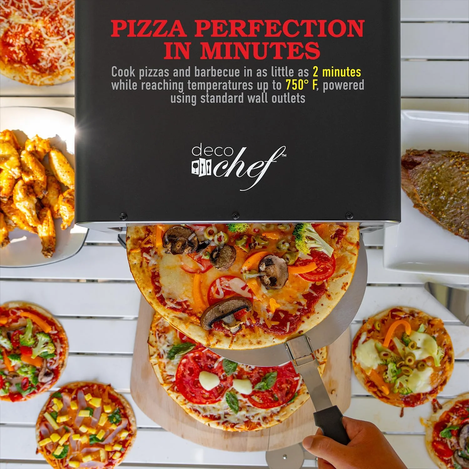Electric Pizza Oven, 12-Inch Ceramic Stone and Grill, 1800W, Bakes up to 750 Degrees for Countertop  Style Pizza, 13" Double Wall Stainless Steel
