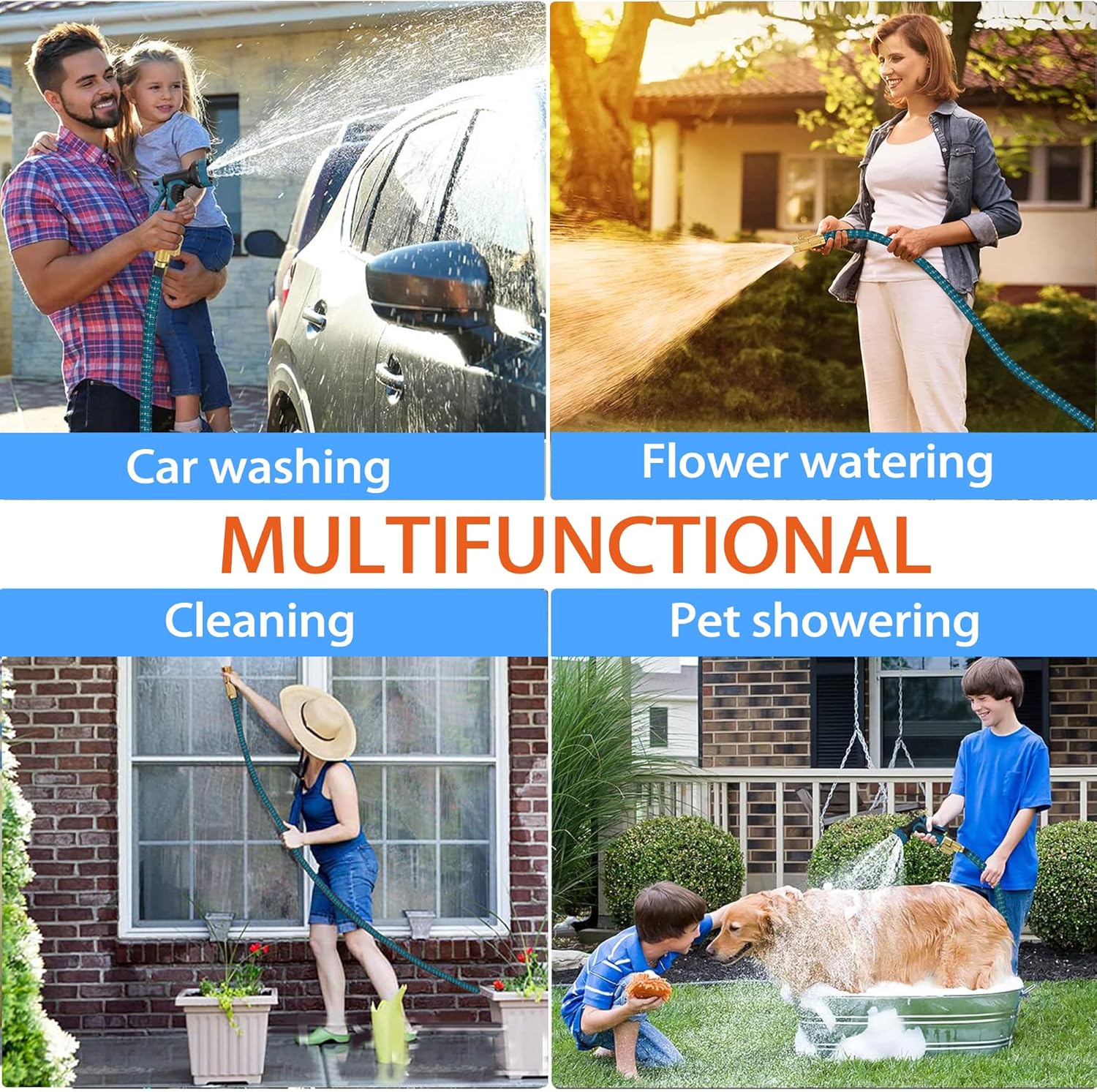 150 ft Expandable Garden Hose - All New 2024 Retractable Water Hoses with 3/4" Solid Brass Fittings, Extra Strength Fabric