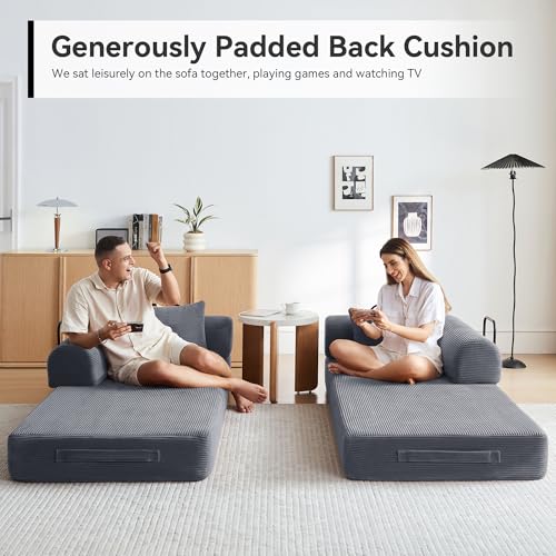 Convertible Sleeper Sofa Bed with Cylindrical Pillow, Comfy Foldable Sofa Bed Compressed Sofa in Box