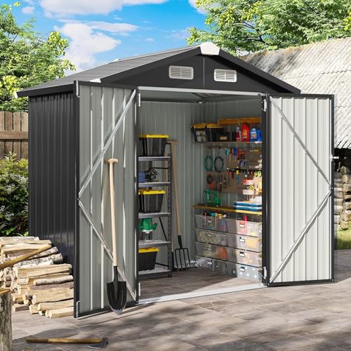 Aoxun 6.2x4 FT Shed Outdoor Storage Shed Metal Garden Shed with Lockable Doors & Slooping Roof Tool Shed Bike Shed for Backyard, Patio