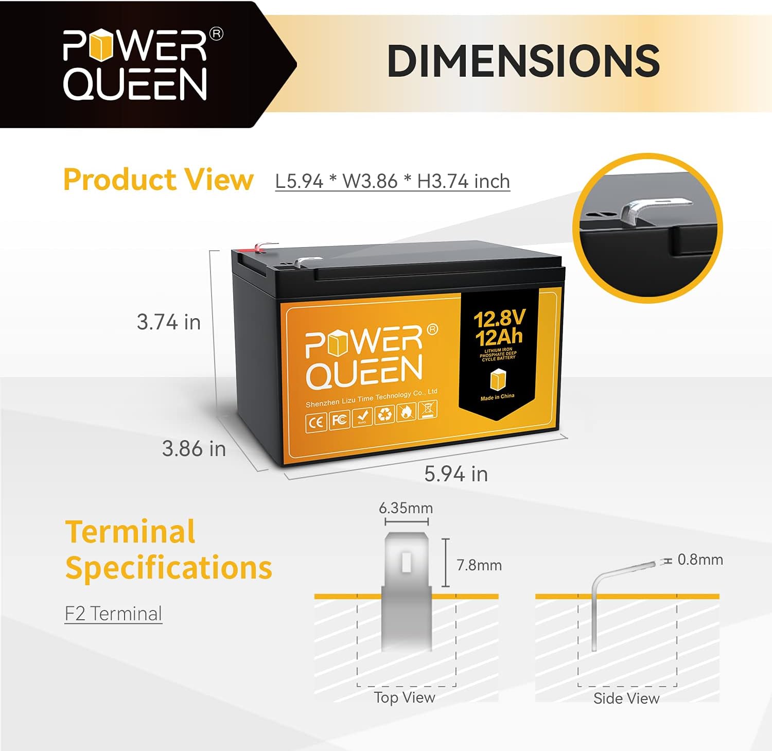 POWER QUEEN 12.8V 200Ah LiFePO4 Battery, 2560Wh Lithium Iron Phosphate Battery, 4000+ Cycles, 10 Years Lifespan, Used for Solar Off Grid, RV Camper