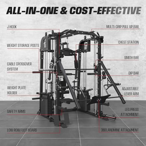 Commercial SmithMachine with Smith Bar, Home Gym Station with Dual Weight Stacks, 4000LBS Power Cage Squat Rack with Lever Arm, Leg Press