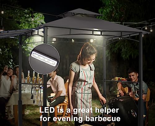 ABCCANOPY 8x5 Grill Gazebo - Outdoor BBQ Canopy Shelter with Led Light for Patio Backyard Grilling (Dark Gray)