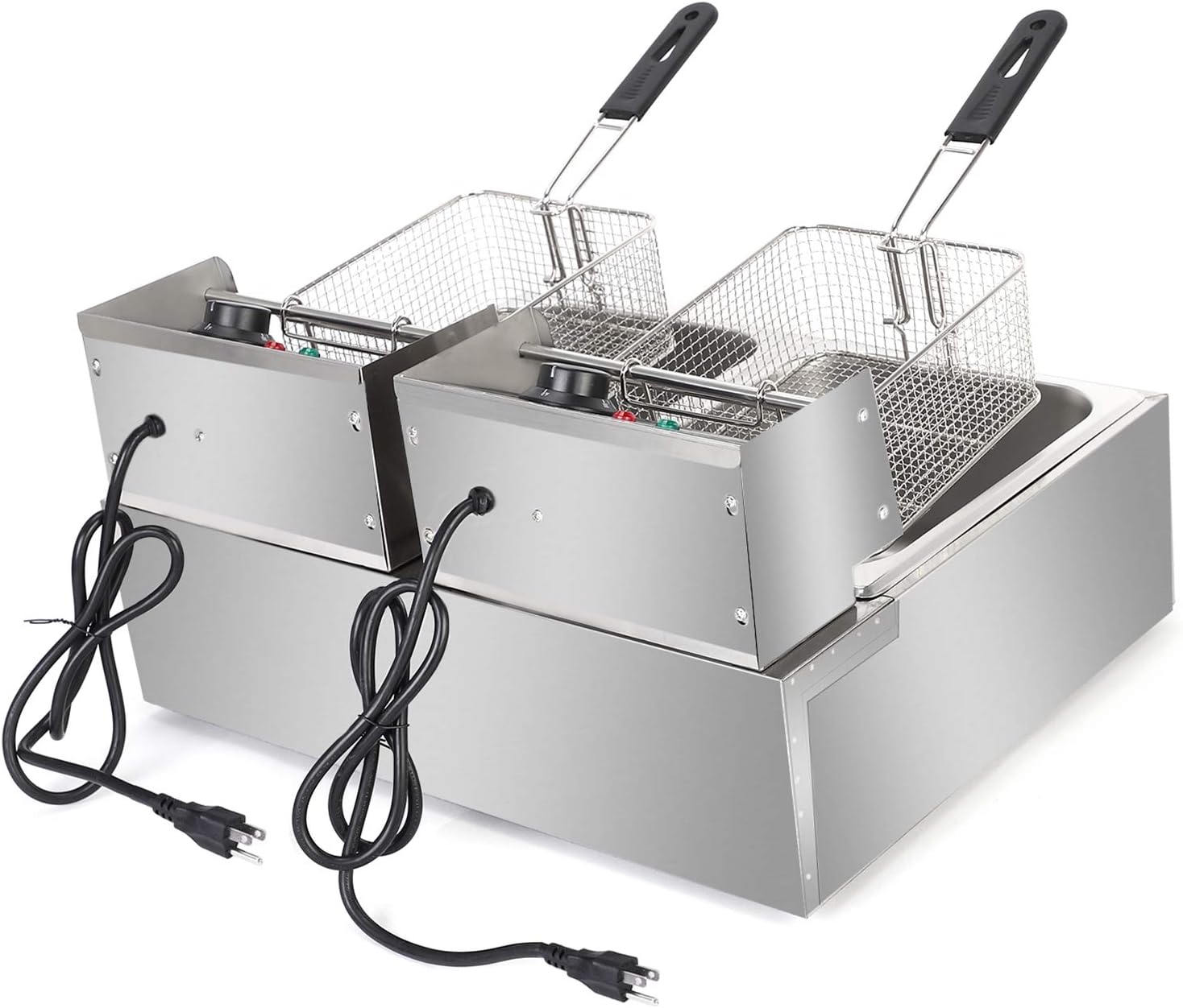 Commercial Deep Fryer,Heavy Duty Stainless Steel Dual Tank with 2 Baskets Electric Countertop Fryer for Restaurant and Home Use