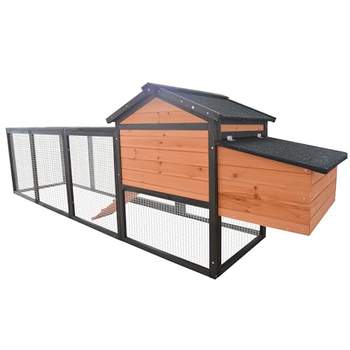 122" Large Chicken Coop with Run,Outdoor Chicken Run W/Nesting Box & Perch,Wooden Hen House W/Ramp & Sliding Trays