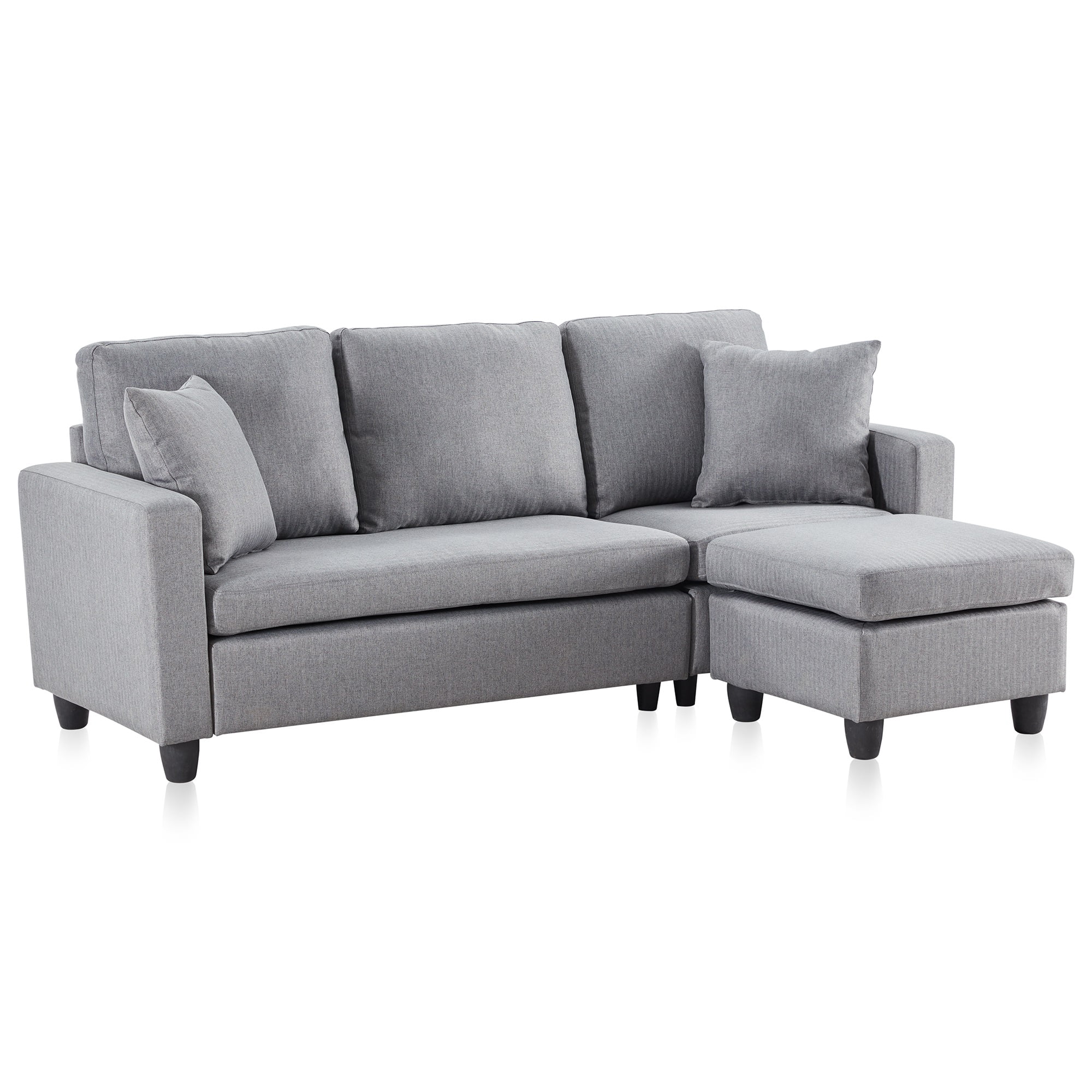 BELLEZE Altera Convertible Sectional Sofa, Modern Linen Fabric L shaped Couch 3-Seat With Reversible Chaise For Small Space, Gray