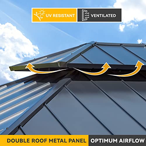 EROMMY 12'x20' Hardtop Gazebo Double Roof Galvanized Steel Canopy Outdoor Aluminum Frame Permanent Metal Pavilion with Netting and Curtains for Patio