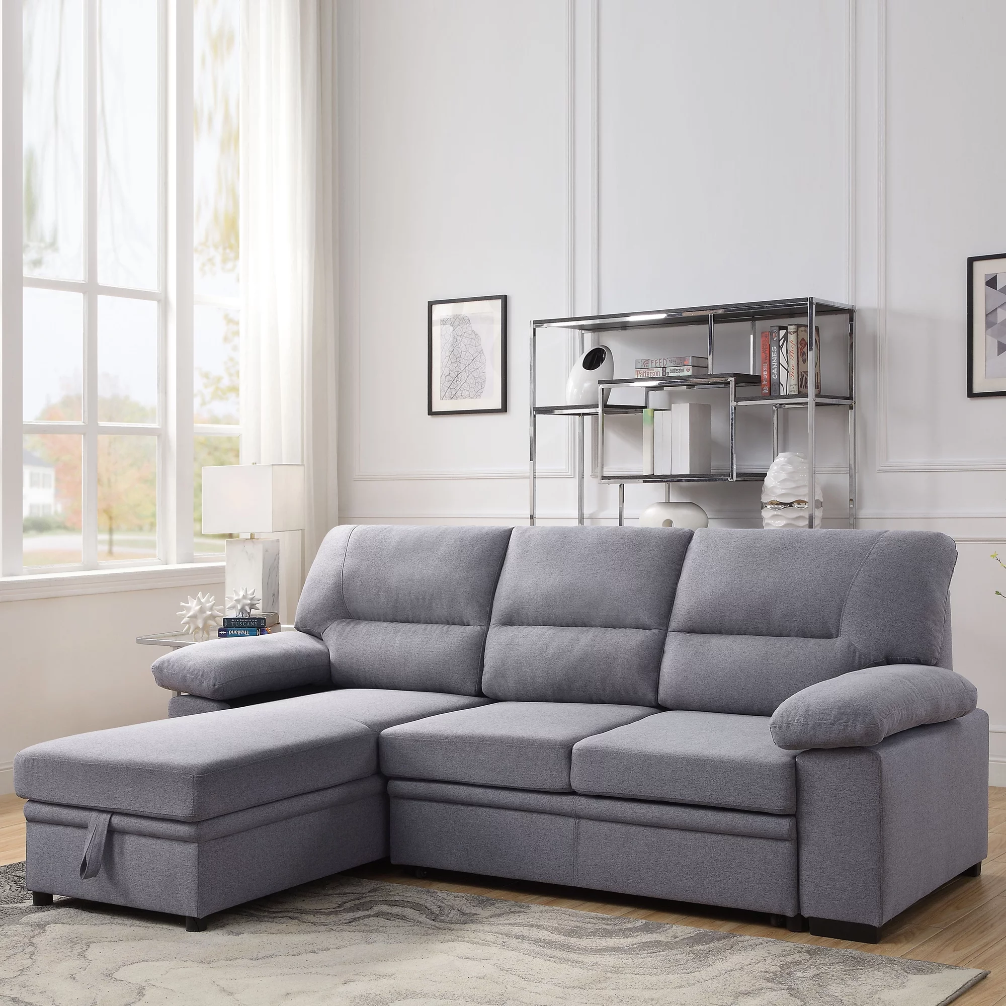 ACME Nazli Reversible Storage Sleeper Sectional Sofa in Gray
