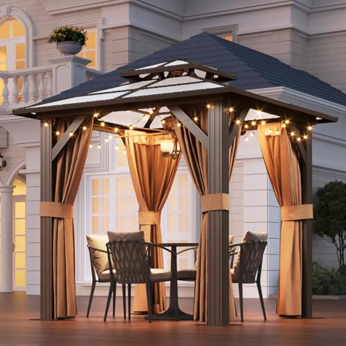 Aoxun 12'x16' Hardtop Gazebo, Aluminum Frame Permanent Pavilion with Netting and Curtains, Outdoor Polycarbonate Double Roof Canopy