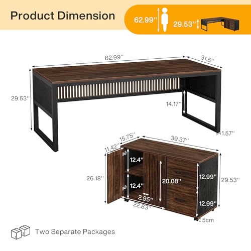 Tribesigns 63-Inch L-Shaped Executive Desk with Mobile File Cabinet, Large Office Computer Desk