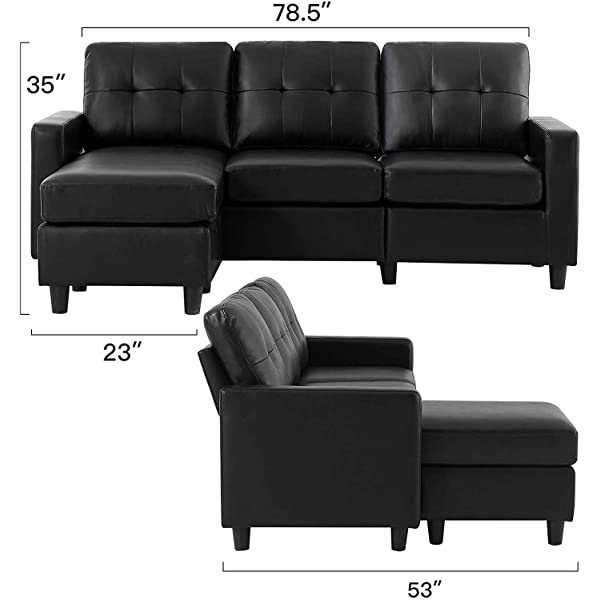HONBAY Convertible Sectional Sofa Couch, L Shaped Sofa Couch with Faux Leather Sectional for Small Apartment Brown