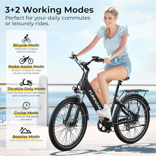 Electric Bike for Adults, 1000W Peak Ebike, 50Miles 21.7MPH Step Thru Electric Bicycle, 26" Commuter E Bikes with 48V Built-in Removable Battery