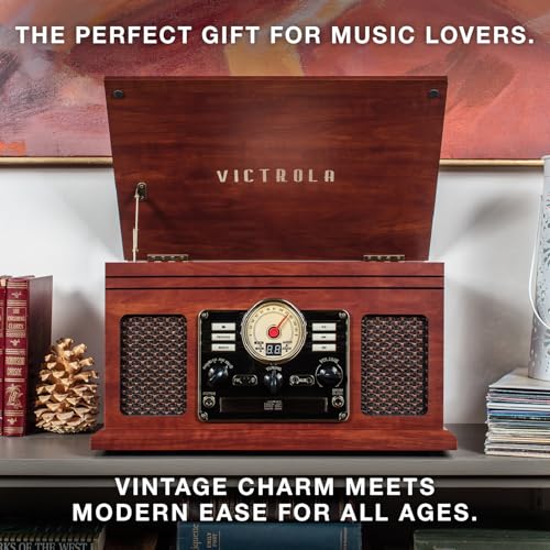 Victrola The Quincy 6-in-1 Bluetooth Record Player & Multimedia Center with Built-in Speakers &ndash; 3-Speed Turntable, CD & Cassette Player