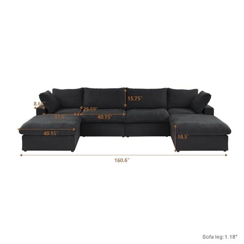 160.6" Cloud Couch Modular Sectional Sofa for Livingroom,Oversized Convertible Sofa with Storage Ottomans,6 Seat Wide Couches