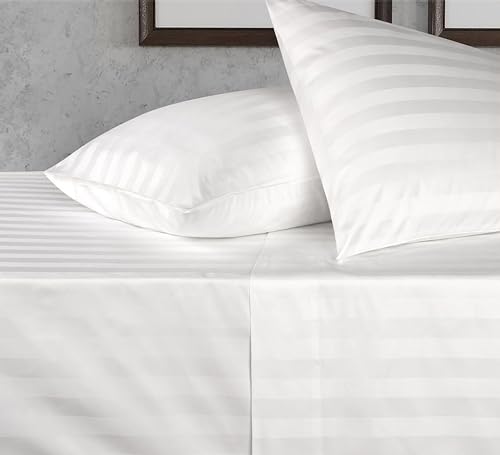 CASA ESENCIA 100% Egyptian Cotton Sheets King Size – 1000 Thread Count White Striped King Bed Sheet – 4 Piece Bedding Set